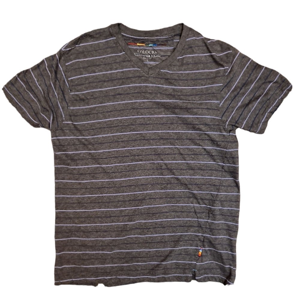 Colours Alexander Julian grey with purple strippes v neck short sleeve t…